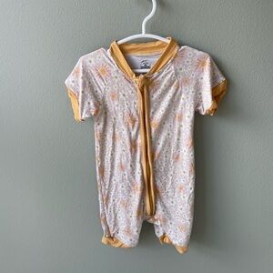 Grace + Case Light Pink Floral Bamboo Shorty Romper with Sunshine and Flowers